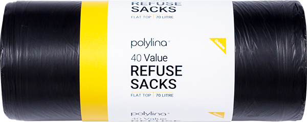 Polylina provide 80 litre black refuse sacks with flat top closure style